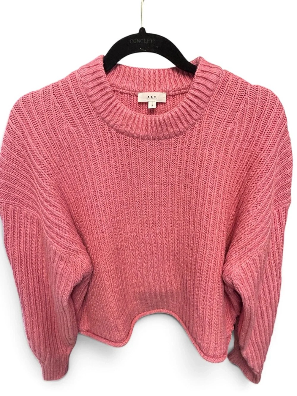 ALC Oversized Ribbed Knit Crewneck Rolled Hem Sweater Pink S EUC Cashmere Blend
